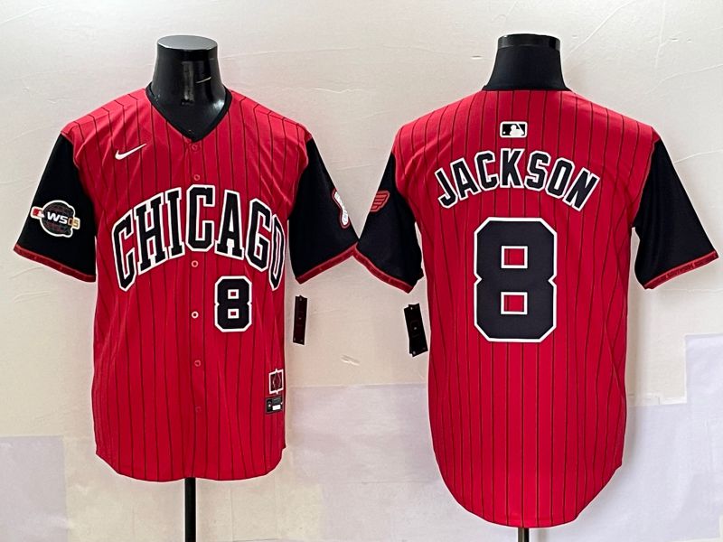 Men 2025 Chicago White Sox #8 Jackson Red Stripe Joint Name Nike MLB Jersey style 37->chicago white sox->MLB Jersey